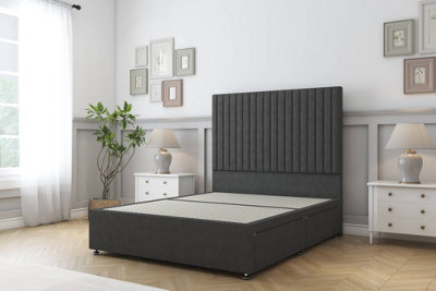Sloomy Manhattan Graphite Dumfries Divan Bed Base 4 Drawers With 54" Floor Standing Headboard 4'6 Double from B&Q