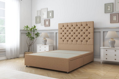 Sloomy Mayfair Latte Dumfries Divan Bed Base No Drawers With 26" Strutted Headboard 5' King from B&Q