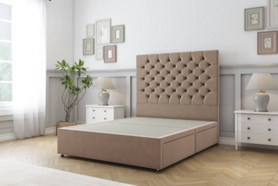 Sloomy Mayfair Mink Plush Divan Bed Base 2 Drawers Same Side With 26" Strutted Headboard 2'6 Small Single from B&Q