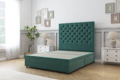 Sloomy Mayfair Emerald Plush Divan Bed Base 2 Drawers Same Side With 26" Strutted Headboard 4'6 Double from B&Q