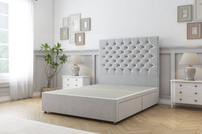 Sloomy Mayfair Silver Plush Divan Bed Base 2 Drawers Same Side With 26" Strutted Headboard 5' King from B&Q