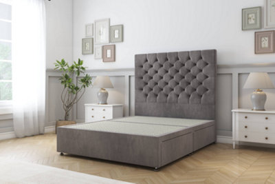 Sloomy Mayfair Slate Naples Divan Bed Base 2 Drawers Same Side With 26" Strutted Headboard 5' King from B&Q