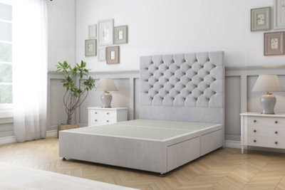 Sloomy Mayfair Silver Naples Divan Bed Base 2 Drawers Same Side With 26" Strutted Headboard 4'6 Double from B&Q
