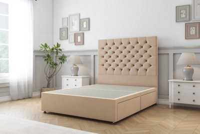 Sloomy Mayfair Pebble Plush Divan Bed Base No Drawers With 54" Floor Standing Headboard 4'6 Double from B&Q