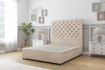 Sloomy Mayfair Sand Naples Divan Bed Base No Drawers With 54" Floor Standing Headboard 4'6 Double from B&Q