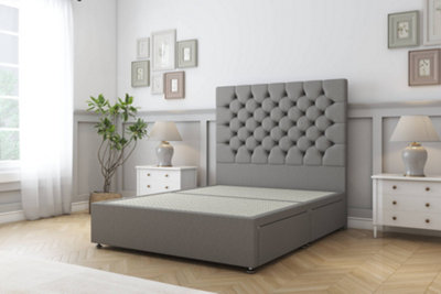 Sloomy Mayfair Pewter Dumfries Divan Bed Base 2 Drawers Same Side With 54" Floor Standing Headboard 3' Single from B&Q
