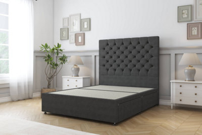 Sloomy Mayfair Graphite Dumfries Divan Bed Base 2 Drawers Same Side With 54" Floor Standing Headboard 5' King from B&Q