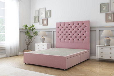 Sloomy Mayfair Pink Plush Divan Bed Base 4 Drawers With 54" Floor Standing Headboard 4'6 Double from B&Q