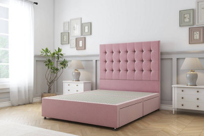 Sloomy Alabama Pink Plush Divan Bed Base No Drawers With 26" Strutted Headboard 4'6 Double from B&Q