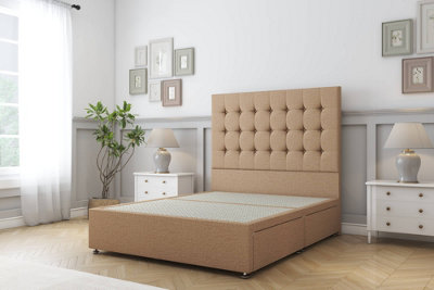 Sloomy Alabama Latte Dumfries Divan Bed Base No Drawers With 26" Strutted Headboard 3' Single from B&Q