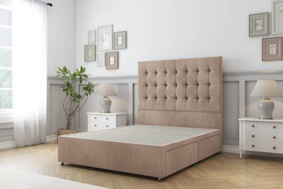 Sloomy Alabama Mink Naples Divan Bed Base 2 Drawers Same Side With 26" Strutted Headboard 4'6 Double from B&Q