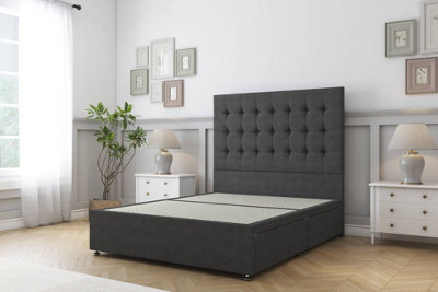 Sloomy Alabama Graphite Dumfries Divan Bed Base 2 Drawers Same Side With 26" Strutted Headboard 4'6 Double from B&Q
