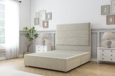 Sloomy Texas Cream Plush Divan Bed Base No Drawers With 26" Strutted Headboard 2'6 Small Single from B&Q