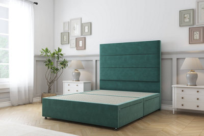 Sloomy Texas Emerald Plush Divan Bed Base No Drawers With 26" Strutted Headboard 5' King from B&Q
