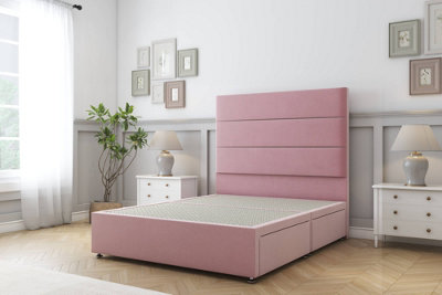 Sloomy Texas Pink Plush Divan Bed Base 2 Drawers Foot-End With 26" Strutted Headboard 4'6 Double from B&Q