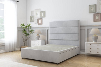 Sloomy Texas Silver Naples Divan Bed Base 2 Drawers Foot-End With 26" Strutted Headboard 5' King from B&Q