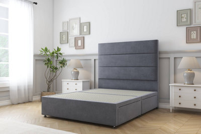 Sloomy Texas Steel Plush Divan Bed Base 4 Drawers With 26" Strutted Headboard 4'6 Double from B&Q