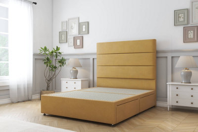 Sloomy Texas Mustard Plush Divan Bed Base 2 Drawers Foot-End With 54" Floor Standing Headboard 5' King from B&Q