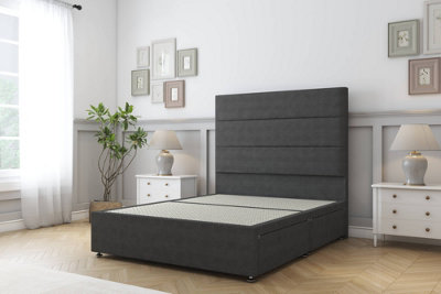 Sloomy Texas Graphite Dumfries Divan Bed Base 4 Drawers With 54" Floor Standing Headboard 4'6 Double from B&Q