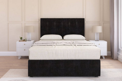 Sloomy Highbury Black Plush Divan Bed Base No Drawers26" Strutted Headboard 5' King from B&Q