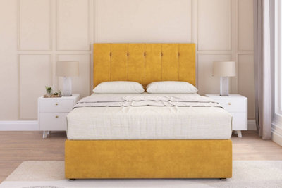 Sloomy Highbury Mustard Plush Divan Bed Base No Drawers26" Strutted Headboard 4'6 Double from B&Q