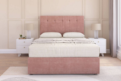 Sloomy Highbury Pink Plush Divan Bed Base No Drawers26" Strutted Headboard 5' King from B&Q