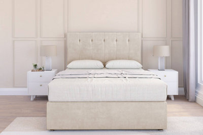 Sloomy Highbury Cream Plush Divan Bed Base 2 Drawers Same Side26" Strutted Headboard 3' Single from B&Q