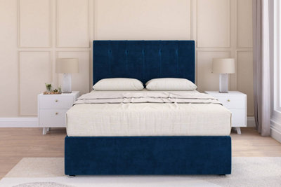 Sloomy Highbury Navy Plush Divan Bed Base 2 Drawers Foot-End26" Strutted Headboard 5' King from B&Q
