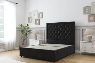Sloomy Montana Black Plush Divan Bed Base No Drawers With 26" Strutted Headboard 3' Single from B&Q