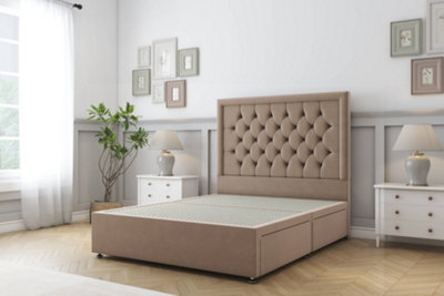 Sloomy Montana Mink Plush Divan Bed Base 2 Drawers Same Side With 26" Strutted Headboard 2'6 Small Single from B&Q