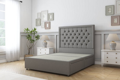 Sloomy Montana Pewter Dumfries Divan Bed Base 2 Drawers Same Side With 26" Strutted Headboard 2'6 Small Single from B&Q