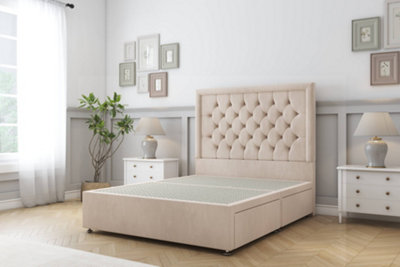 Sloomy Montana Sand Naples Divan Bed Base No Drawers With 54" Floor Standing Headboard 5' King from B&Q