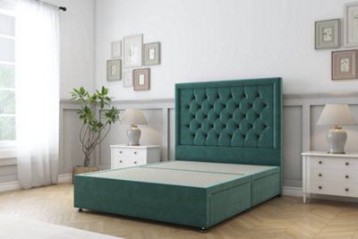 Sloomy Montana Emerald Plush Divan Bed Base 2 Drawers Same Side With 54" Floor Standing Headboard 3' Single from B&Q