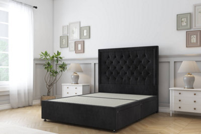 Sloomy Montana Black Naples Divan Bed Base 2 Drawers Same Side With 54" Floor Standing Headboard 4'6 Double from B&Q