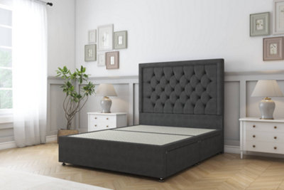 Sloomy Montana Graphite Dumfries Divan Bed Base 2 Drawers Foot-End With 54" Floor Standing Headboard 4' Small Double from B&Q
