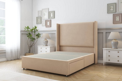 Sloomy Devonshire Pebble Plush Divan Bed Base No Drawers With 54" Wingback Headboard 4'6 Double from B&Q