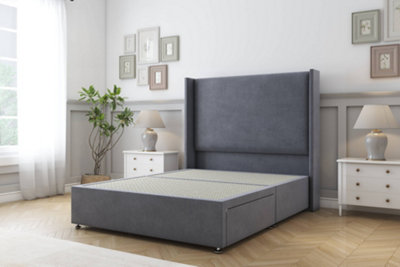 Sloomy Devonshire Steel Plush Divan Bed Base No Drawers With 54" Wingback Headboard 2'6 Small Single from B&Q