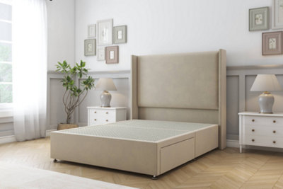 Sloomy Devonshire Almond Coniston Divan Bed Base No Drawers With 54" Wingback Headboard 4'6 Double from B&Q