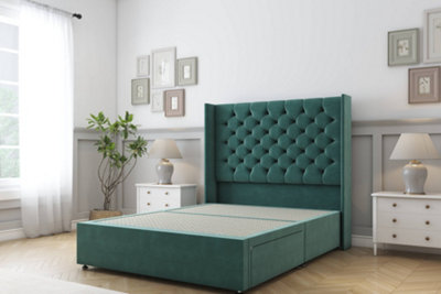 Sloomy Dior Emerald Plush Divan Bed Base No Drawers With 54" Wingback Headboard 6' Super King from B&Q