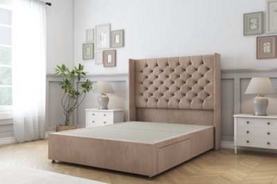 Sloomy Dior Mink Naples Divan Bed Base No Drawers With 54" Wingback Headboard 4'6 Double from B&Q