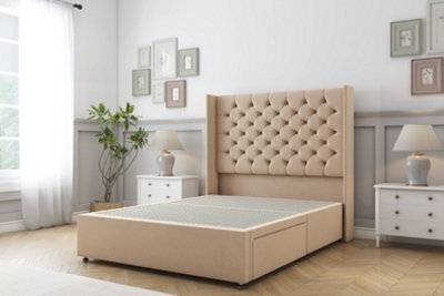 Sloomy Dior Pebble Plush Divan Bed Base 2 Drawers Foot-End With 54" Wingback Headboard 4' Small Double from B&Q