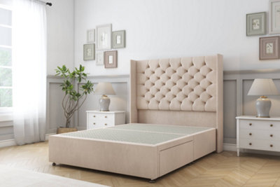 Sloomy Dior Sand Naples Divan Bed Base 2 Drawers Foot-End With 54" Wingback Headboard 6' Super King from B&Q