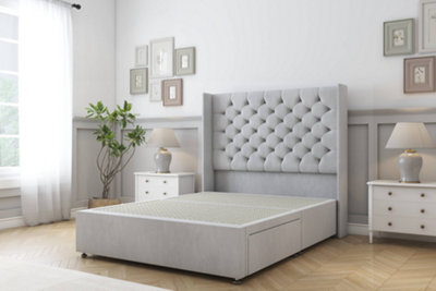 Sloomy Dior Silver Naples Divan Bed Base 2 Drawers Foot-End With 54" Wingback Headboard 4' Small Double from B&Q