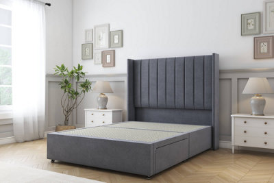 B&Q -  Falcon Steel Plush Divan Bed Base No Drawers With 54" Wingback Headboard 3' Single