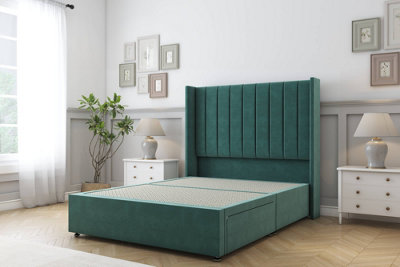 Sloomy Falcon Emerald Plush Divan Bed Base No Drawers With 54" Wingback Headboard 3' Single from B&Q