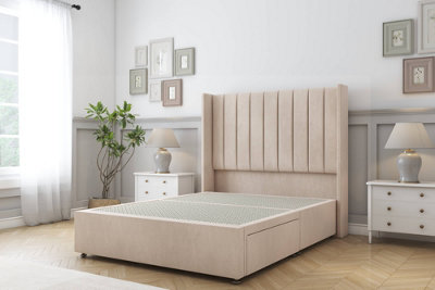 Sloomy Falcon Sand Naples Divan Bed Base No Drawers With 54" Wingback Headboard 4'6 Double from B&Q