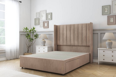 Sloomy Falcon Mink Naples Divan Bed Base No Drawers With 54" Wingback Headboard 2'6 Small Single from B&Q