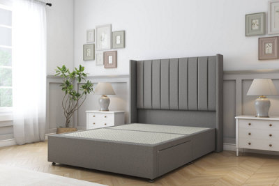Sloomy Falcon Pewter Dumfries Divan Bed Base No Drawers With 54" Wingback Headboard 2'6 Small Single from B&Q