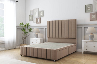 Sloomy California Mink Plush Divan Bed No Drawers-26" Strutted Headboard 12" Footboard 2'6 Small Single from B&Q