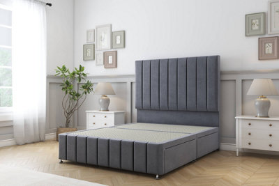 Sloomy California Steel Plush Divan Bed 2 Drawers Left Side-26" Strutted Headboard 12" Footboard 2'6 Small Single from B&Q